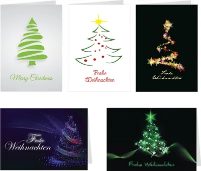 Produktbild von 5er Set Weihnachtskarten Weihnachtsbaum - 5 verschiedene Motive, mit Umschlag