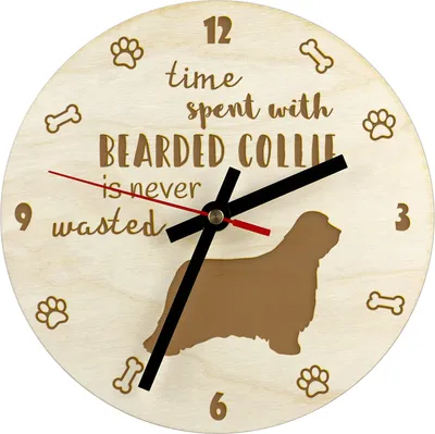Image de Bearded Collie - horloge avec chien, horloge en bois gravée, horloge personnalisée Art-Dog