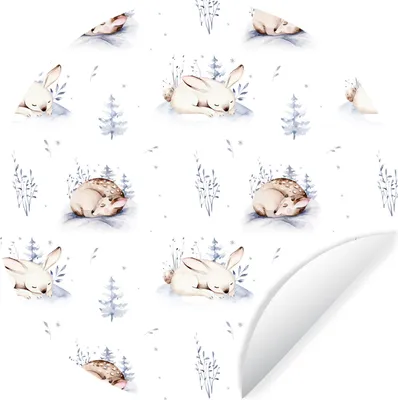 Produktbild von MuchoWow® Runde Wandtattoo - Wandsticker Tapete Aufkleber Winter - Kaninchen - Hirsche Ø 100 cm Selbstklebend und Repositionierbar - Wandaufkleber - Kreis - Tapetenkreis - Wandbild rund - Schlafzimmerdekoration - Wanddeko - runde Tapete - Kunst für zu Hause