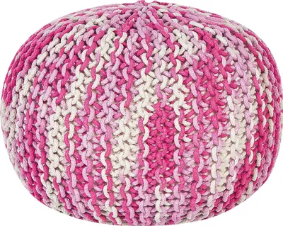 Obrázek produktu pro BELIANI Puf taburet růžový a bílý kulatý bavlněný 50 x 35 cm pletená podnožka výplň z polyesterového granulátu