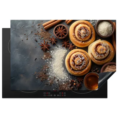Obrázok produktu pre KitchenYeah® Kryt varnej dosky škorica - betón - potraviny, 76x51cm, kuchynská dekorácia, keramický kryt varnej dosky, krycia doska na varnú dosku