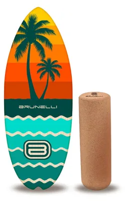 Immagine prodotto di Set Balance Board Brunelli Balance board in legno e rullo in sughero Allenamento dell'equilibrio - Contenuto: rullo in sughero + semiguscio 88 cm