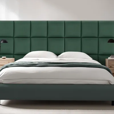 Image de Coussins muraux « Carpino » Panneau rembourré Lot de 4 Velours 30 x 30 cm Vert foncé