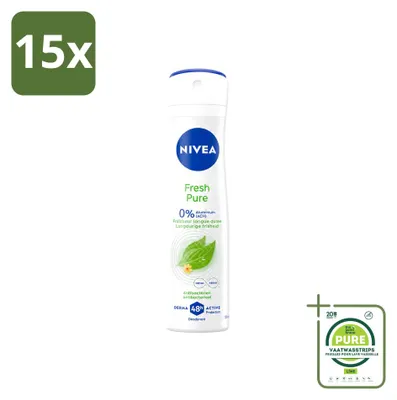 Immagine prodotto di 15 spray deodoranti NIVEA Fresh Pure, senza alluminio, 150 ml, confezione grande, 15 pezzi