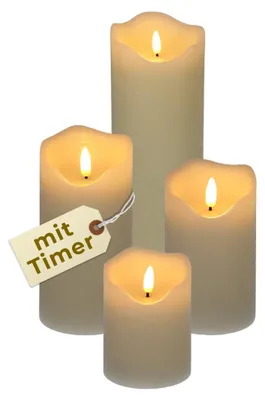 Produktbild von 4er Set LED Kerze mit Timer Echtwachs LED Kerzen bewegliche Flamme Creme Echtwachskerzen mit Batterie Elektrische Kerze flackernd Weiß Kerzen Outdoor mit Timerfunktion