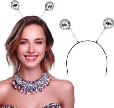 Produktbild von 70s Disco Antennenhaarreif Karneval Party Zubehör Funkelnd Glamour Diadem, Farbe: Silber