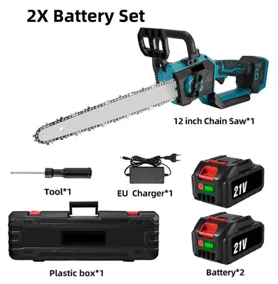 Obrázek produktu pro Akumulátorová řetězová pila - 30 cm. Elektrická řetězová pila - 3000 W, bezuhlíkový motor - 18 V akumulátorový systém - pro zahradu, řezání dřeva a ořezávání stromů - s 2 bateriemi