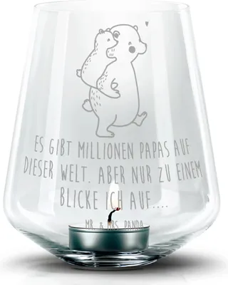 Produktbild von Mr. & Mrs. Panda Teelichthalter Papa Bär - Transparent - Geschenk, Kerzenhalter Glas, Geburtstag, Laterne, Vorbild, Vatertag, Windlicht, Vater, mit Gravur, Muttertag