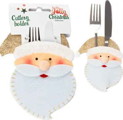 Immagine prodotto di Portaposate natalizio, motivo albero di Natale, feltro, forma Babbo Natale, 11x15 cm