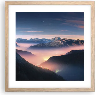 Produktbild von Gerahmtes Poster - Rahmen in heller Eiche - Berge Wolken Nebel - 40x40 cm - Wand Bild - Wanddeko - Wandbilder - Kunstposter - Wandposter - Bilderrahmen - Bilder - Kunstdruck - P2NAC40x40-5004