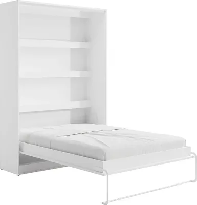 Produktbild von Klappbarer Kleiderschrank Bett 140 × 200 cm - Manuelle vertikale Öffnung - LED-Beleuchtung - Weiß - RAPILI