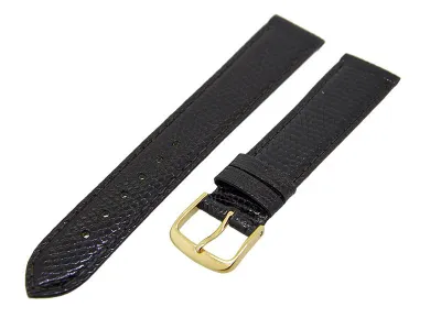 Produktbild von Uhrenarmband Leder Dunkelbraun 18mm Ton in Ton Dornschließe Gold Ersatzband
