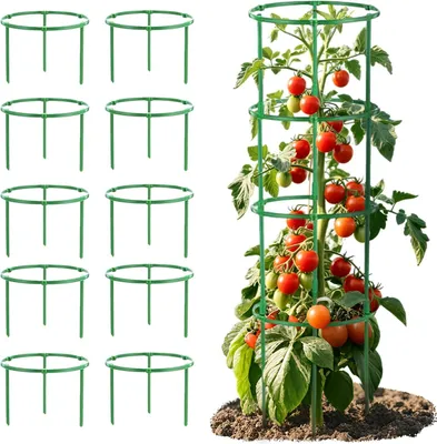 Image de Support pour tomates, lot de 10, hauteur réglable, 20x16 cm, pour tomates et plantes grimpantes