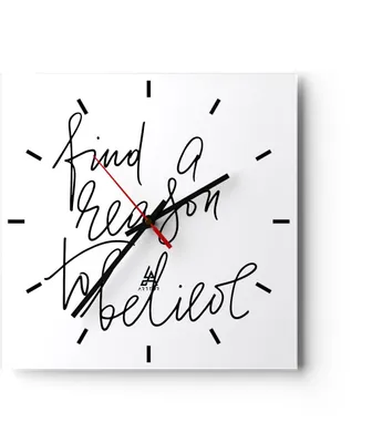 Produktbild von Wanduhr - Quadrat - Glasuhr - Manuskript Motto glauben - 30x30cm - Schleichendes Uhrwerk - Lautlos - zum Aufhängen bereit - Dekoration Modern - Wanddekoration aus Glas - C3AC30x30-4355
