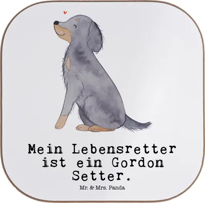 Produktbild von Mr. & Mrs. Panda Untersetzer für Gläser Gordon Setter Lebensretter - Weiß - Geschenk, Tischschoner, Shetter, Flaschenuntersetzer, Holzuntersetzer, Jagdhund