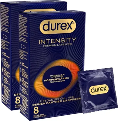 Produktbild von Durex Intensity Kondome - Ultra dünn plus für intensive Körperwärmeübertragung - Mit viel Silikongleitgel befeuchtet - Ohne Latex - 2 x 8 Stück