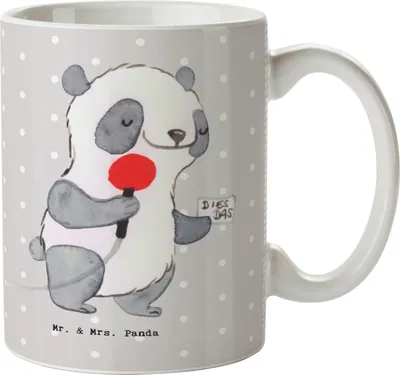 Produktbild von Mr. & Mrs. Panda Trinkbecher Pressesprecher Herz - Grau Pastell - Geschenk, Geschenktasse, Bürotasse, Becher, Tasse, kaffeetasse keramik, Kaffeebecher