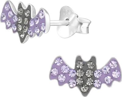 Produktbild von Kinder Ohrringe Ohrstecker 925 Sterling Silber Fledermaus mit Kristallen