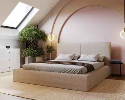 Produktbild von Polsterbett 160x200 cm Morin - Doppelbett mit dicker Schaumstoff - Lattenrost, Bettkasten inklusvie - Bouclé Beige