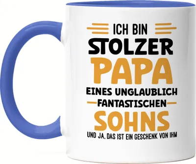 Produktbild von Ich bin stolzer Papa eines fantastischen Sohnes Tasse Blau Geschenk Vatertag Humor Sarkasmus