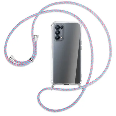 Produktbild von Handykette Backcover-Schutzhülle mit Band (Metall silberfarben) für Oppo Reno5 Pro 5G - pink/mint