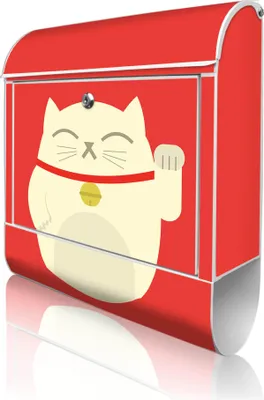Produktbild von banjado Design Briefkasten Stahl weiß mit Zeitungsfach pulverbeschichtet "Manekineko" 38x46x12,5cm & 2 Schlüssel - Postkasten A4 Einwurf inkl. Montagematerial [BK 11799]