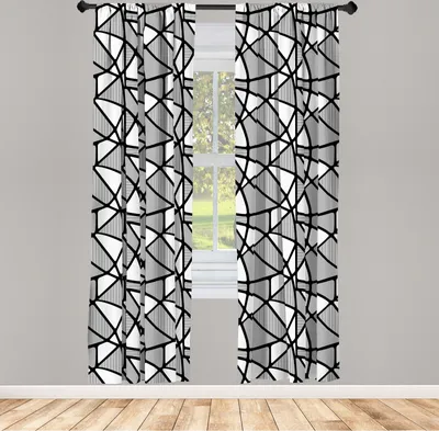 Immagine prodotto di ABAKUHAUS Tende bianche e nere, tende, motivo geometrico con disegno astratto dalle linee sottili e marcate, 2 pezzi 75 x 245 cm, , Bianco e nero