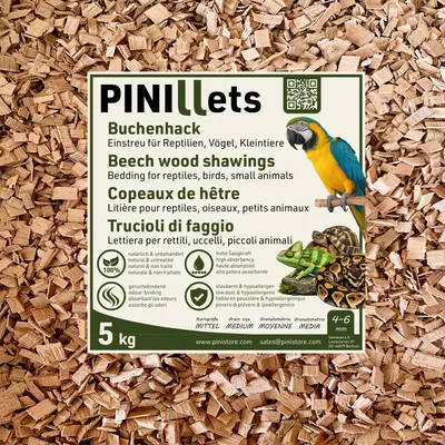 Produktbild von PINI Buchenhack 20 L / 5 kg staubfreie hygienische Bodengrund mittel für Reptilien Vogel Kleintiere Terrarium Voliere Stall hohe Saugfähigkeit