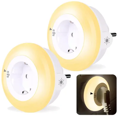 Produktbild von 2x Nachtlicht Steckdose Mit Dämmerungssensor, Led Nachtlichter Kinder Baby Schützen Steckdose, Auto/Auf/Aus Night Light 3 Helligkeit Dimmbar Warmweiß