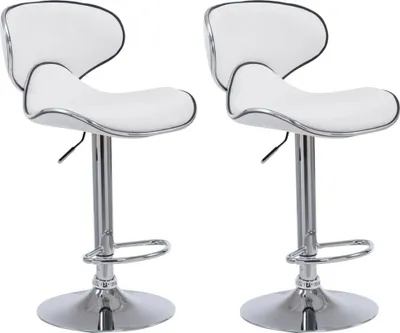 Imagen del producto de Conjunto de dos taburetes de bar - Taburetes altos - Asiento cómodo, tapizado en cuero sintético | Color: Blanco | Color base: Cromo