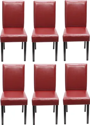 Immagine prodotto di set di 6 sedie per sala da pranzo Sedia da cucina Littau ~ pelle, rosso, gambe scure