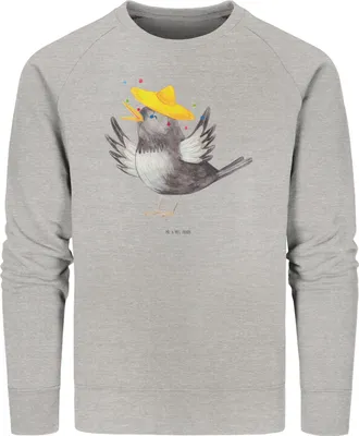 Produktbild von Mr. & Mrs. Panda Baumwoll Pullover Rabe Sombrero Größe XL - Heather Grey - Geschenk, Spruch Positiv, Sweater, Vogel, Nachhaltiger, Elster, Vögel, Pulli, Sweatshirt