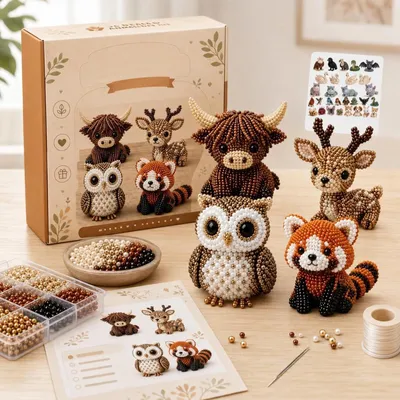 Produktbild von Perlentiere Bastelset - 3D Perlen Tiere DIY Set für Erwachsene