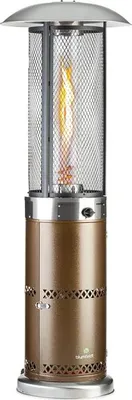 Produktbild von Blumfeldt Heizpilz Gas für Terrasse, Garten & Balkon, Terrassenheizer mit 360°Flammen-Blick, Outdoor-Gasheizstrahler, Terrassen-Heizer mit Elektrischer Zündung, Gas-Heizstrahler mit Bodenrollen