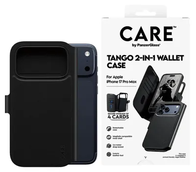 Obrázok produktu pre PanzerGlass CARE™ by ® Tango 2-in-1 Wallet Case w. MagSafe iPhone 17 Pro Max, Ochranný obal, Apple, Apple - iPhone 17 Pro Max, Čierna