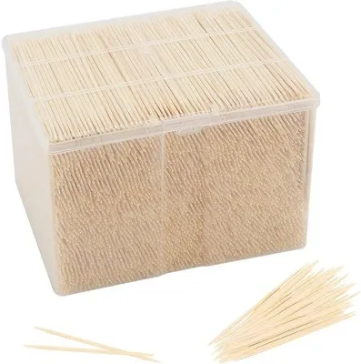 Produktbild von Bambus-Tandreiniger-Set 3500 Stück - Holz-Cocktail-Stäbchen - Doppelblättrige Früchte-Cocktail-Plättchen - Tragbare Vorspeisen-Stäbchen - Ideal für Fingerbuffet - Stabiles Kunststoffgehäuse