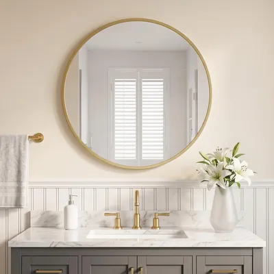 Produktbild von Runder Wandspiegel 61 cm Gold – Moderner Badezimmerspiegel für Schlafzimmer, Wohnzimmer & Flur