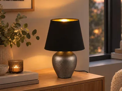 Produktbild von Tischlampe - Schwarz - Goldfarben - Keramik - H 26 cm - E14
