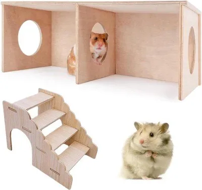 Produktbild von Kleines Holzhaus für Zwerg-Hamster mit Leiter und Spielzeug