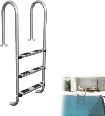 Produktbild von UISEBRT Edelstahl Poolleiter 3-Stufen 132 cm Hoch Poolleitern mit Antirutschpads & Geschwungenem Handlauf – Einstiegsleiter für Schwimmbad (1,0–1,4 m Tiefe) – Inkl. Montagematerial