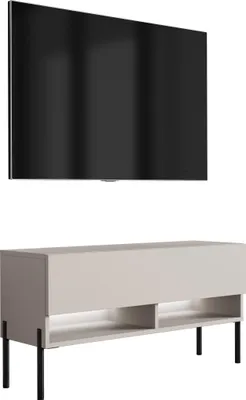 Obrázek produktu pro TV dolní skříňka 100 cm kašmír, rovné černé nohy, bílá LED, 100 × 32 × 52 cm