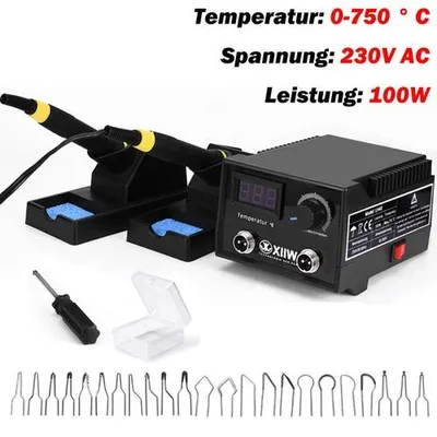 Produktbild von Brandmalerei 100W mit 23-teilig Spitz und zwei Stiften, Holzbrenner Brennkolben Set, Temperatur Einstellbar 0-750°C,  Brandmalgeräte für Holz