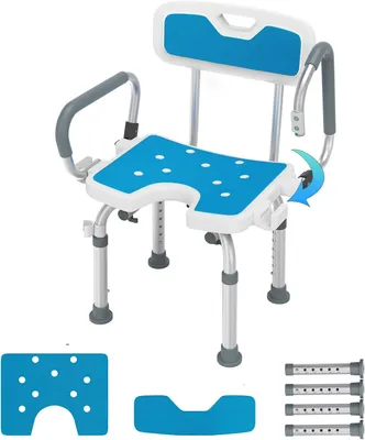 Immagine prodotto di Sedia da doccia regolabile in altezza, con schienale e braccioli rimovibili, dotata di 8 piedini antiscivolo per l'utilizzo in bagno