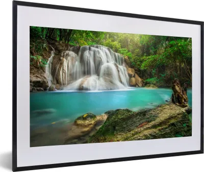 Produktbild von MuchoWow® Gerahmtes Poster Wald - Wasserfall - Natur 60x40 cm - Poster mit Schwarzem Bilderrahmen Wandposter Rahmen Foto Bilder - Schlafzimmer - Plakat in Rahmen - Drucken