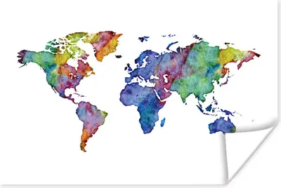 Produktbild von MuchoWow® Poster Weltkarte - Aquarell - Regenbogen 120x80 cm - Bilder