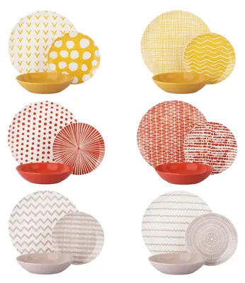 18er-Set bunte Porzellanteller, rund, spülmaschinengeeignet