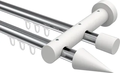 Produktbild von Interdeco Innenlaufstange / Gardinenstange mit Innenlauf Chrom / Weiß, Typ Talent Siveo (Kegel), 20 mm Ø 2-läufig, 180 cm