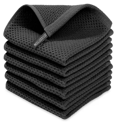Produktbild von Geschirrtücher Baumwolle Waffelstruktur 6 Stück 34x72 cm Schwarz Saugstark Strapazierfähig