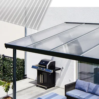 Produktbild von Gutta Terrassendachsystem Premium weiß/anthrazit 510 x 506 cm Acryl klar Anthrazit