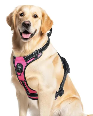 Image de Harnais pour chien, taille moyenne, couleur rose avec bandes réfléchissantes